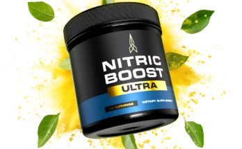 "Bottle of Nitric Boost Ultra supplement showcasing its 100% natural ingredients for cardiovascular health and energy."